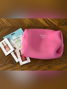 Shiseido Waso Cosmetic Bag with Clarins Samples & Simple Sheet Mask - NEW